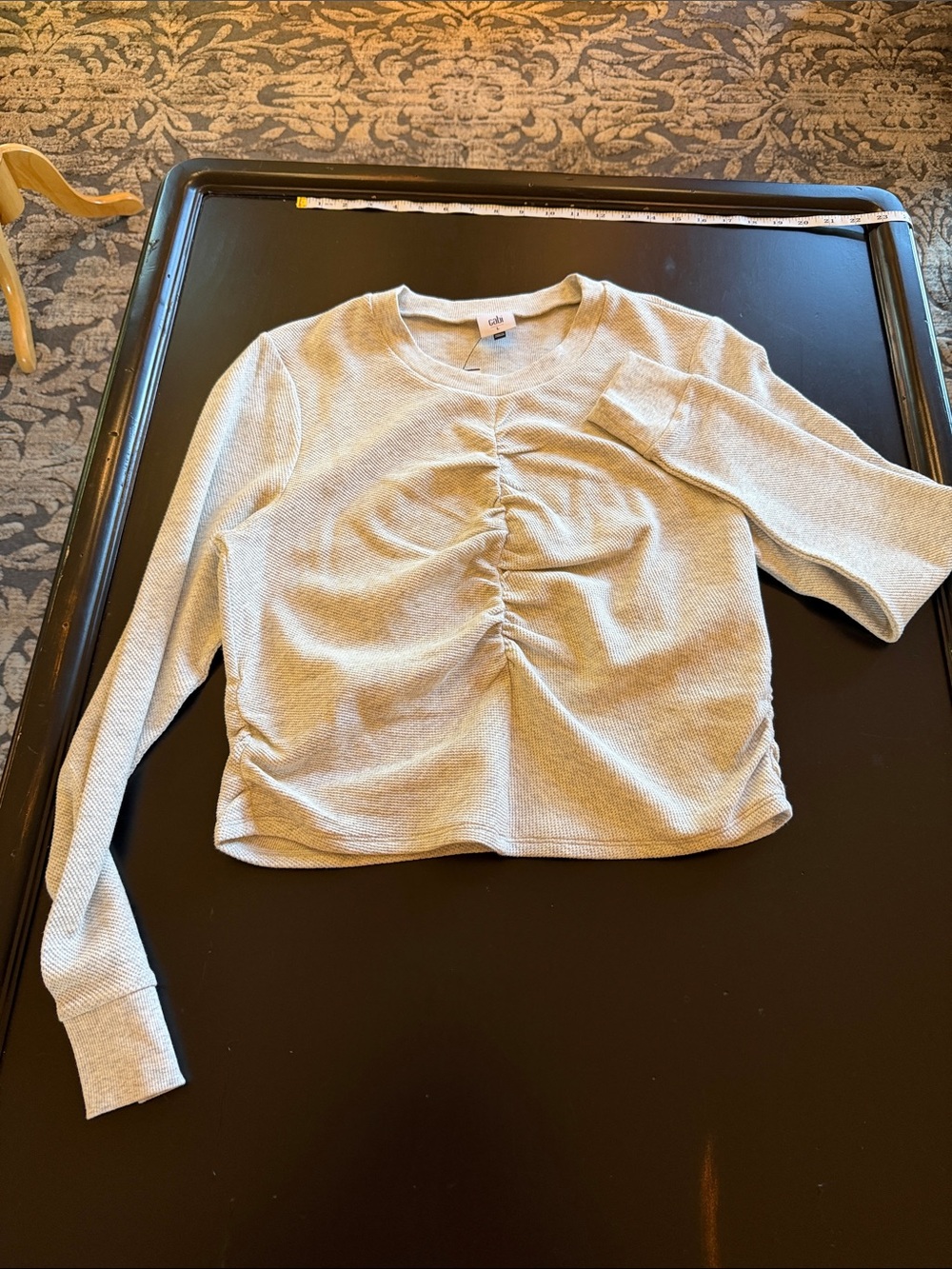 Cabi chaser tee Ruched Front Long Sleeve Top - Heather Gray
